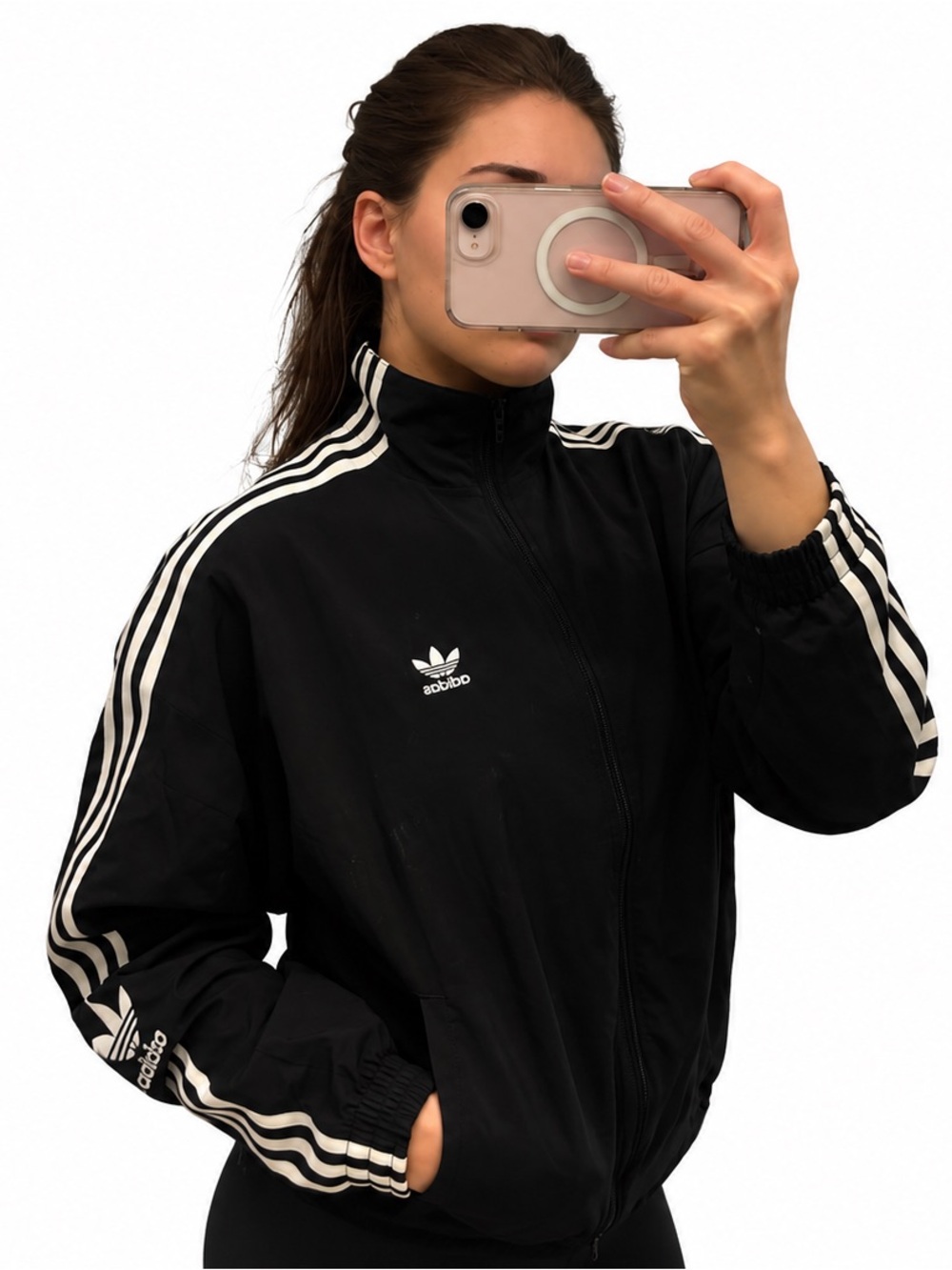 adidas Black Track Jacket with White Triple Stripes
